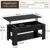 A diagram showing the dimensions and weight capacity of a black coffee table. Produktbild-Vorschau