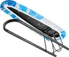 A close-up view of the underside of a sleeve ironing board with a blue and white striped cover. Produktbild-Vorschau