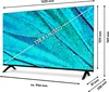 A television screen displaying a close-up of a butterfly wing, with dimensions and measurements overlaid. Produktbild-Vorschau