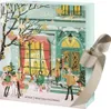 A festive illustration of a storefront with people shopping and a ribbon-tied box. Produktbild-Vorschau