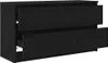A black wooden chest of drawers with two drawers partially open, shown from a side angle against a white background. Podgląd zdjęcia produktu