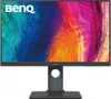 A BenQ PD2705Q monitor is shown against a white background. The monitor has a colorful abstract wallpaper displayed on its screen. Produktbild-Vorschau