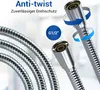 Close-up of a flexible shower hose with text and graphics highlighting its features. Produktbild-Vorschau