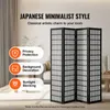 A room divider is shown in a living room setting with text overlays highlighting its features. Voir les images du produit