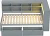 A gray daybed with shelves above and drawers below. Produktbild-Vorschau
