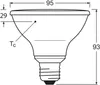 A technical drawing of an LED light bulb with dimensions indicated. Produktbild-Vorschau