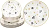A stack of white bowls with snowflake and star designs, and a single plate with the same design. Podgląd zdjęcia produktu