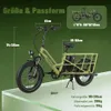 A diagram showing the dimensions and specifications of an electric cargo bike. Produktbild-Vorschau