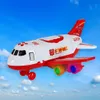 A toy airplane flying in a blue sky with clouds. Produktbild-Vorschau
