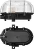 Two views of a black outdoor light fixture with a clear, ribbed dome. Produktbild-Vorschau