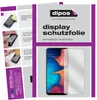 A collage showing instructions for applying a screen protector and a product shot of a screen protector on a phone. Produktbild-Vorschau