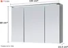 A three-door mirrored cabinet with integrated LED lighting, showing dimensions. Produktbild-Vorschau