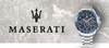 Maserati logo and text with a watch on a marble-like background. Náhľad obrázku produktu