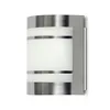 A silver outdoor wall lamp with a frosted glass diffuser, shown against a white background. Produktbild-Vorschau