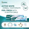 Marketing image for Himalaya Active White Herbal Toothpaste, showing the product packaging and illustrating its benefits. Produktbild-Vorschau