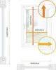 Diagrams illustrating how to measure the height and width of a window for blinds. Produktbild-Vorschau