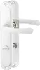 A white door handle set with a silver lock mechanism, presented against a white background. Produktbild-Vorschau