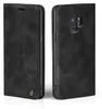 A black flip case for a Samsung Galaxy S9 phone, shown from the front and back. Produktbild-Vorschau