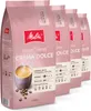 A product shot of multiple bags of Melitta BellaCrema Crema Dolce coffee beans, arranged in a row. Produktbild-Vorschau