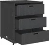 A black poly rattan cabinet with three drawers is shown against a light gray background. Náhled obrázku produktu