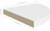 A white corner shelf with dimensions indicated by text overlays. Voir les images du produit