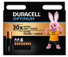A product package for Duracell Optimum AA batteries, featuring the brand's mascot, a pink bunny. Produktbild-Vorschau