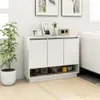 A white sideboard with three doors and an open shelf below, decorated with framed pictures and a plant. Náhľad obrázku produktu