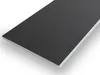 A close-up, angled view of a single plank of click-vinyl flooring with a dark gray, textured surface and a white edge. Produktbild-Vorschau