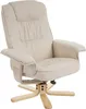 A cream-colored recliner chair with a wooden base. Podgląd zdjęcia produktu