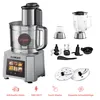 A food processor and its accessories are displayed, along with feature callouts. Voir les images du produit