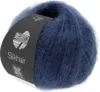 A ball of blue yarn with a black label. Produktbild-Vorschau