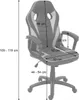 A gaming chair with dimensions indicated by measurement lines and text. Podgląd zdjęcia produktu