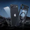 A dark, rocky landscape with a starry night sky in the background. The image showcases an iPhone with a clear black case and a screen protector. Produktbild-Vorschau