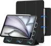 A black tablet case with a tablet inside, showcasing its stand feature and a stylus attached magnetically. Anteprima dell’immagine prodotto