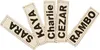 Five name tags arranged in a fan shape. Voir les images du produit