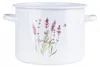 A white enamel pot with a lavender floral design and the word 'lavender' printed on it. Podgląd zdjęcia produktu