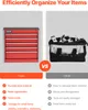 Comparison of a red metal tool chest with a black fabric tool bag, highlighting the benefits of the tool chest. Podgląd zdjęcia produktu