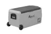 A gray and black portable cooler with wheels and a handle, shown from a side-angle on a white background. Produktbild-Vorschau