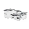 A collection of clear plastic storage boxes with gray lids of various sizes, arranged on a white background. Anteprima dell’immagine prodotto