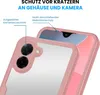 Close-up of a pink phone case with a clear back, showing the camera area and the phone's screen and front camera. Produktbild-Vorschau