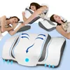 Collage of a woman sleeping on a memory foam pillow, with diagrams illustrating airflow. Produktbild-Vorschau