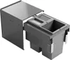 A 3D rendering of a kitchen waste bin system with two compartments and a hinged lid. Produktbild-Vorschau