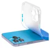 A clear protective case is shown being placed onto a blue iPhone 13 Pro Max. Produktbild-Vorschau