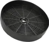 A round, black charcoal filter for a range hood, seen from a slightly elevated angle. Produktbild-Vorschau