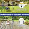 A collage showing a swing set in use and instructional diagrams. Produktbild-Vorschau