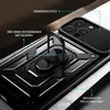 A close-up of a black smartphone case with a ring holder and camera protection. Produktbild-Vorschau
