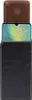 A smartphone is partially inserted into a vertical leather holster with a brown flap closure. Produktbild-Vorschau