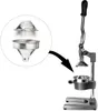 A manual citrus juicer with a close-up inset showing the strainer and funnel components. Podgląd zdjęcia produktu