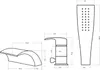 Technical drawing of a bathroom faucet and shower head with dimensions. Podgląd zdjęcia produktu