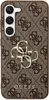 A close-up view of a brown phone case with a repeating Guess logo pattern and a prominent gold Guess logo in the center. Podgląd zdjęcia produktu